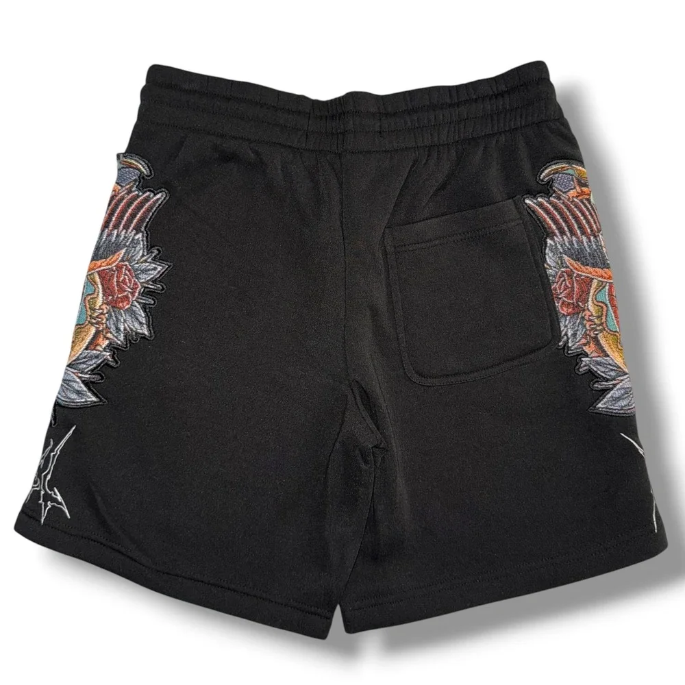 Rebel Vengeance Sweat Shorts Mens Medium Black‎ Embroidered Skull Eagle Gothic